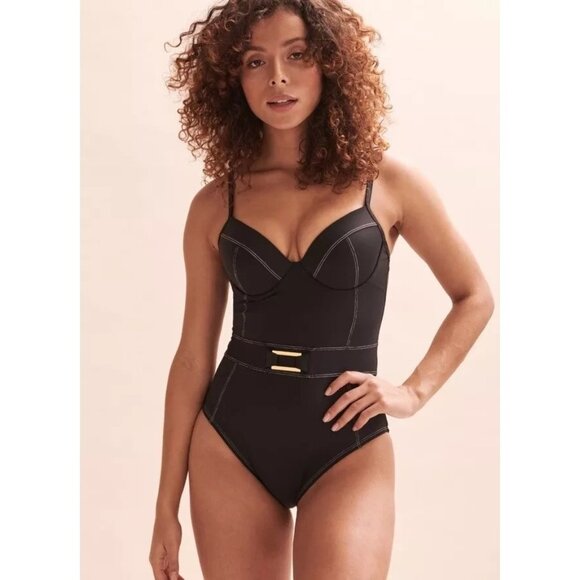 Bleu Rod Beattie Bandeau One-Piece Swimsuit Black Size 12 New With Tag - Picture 1 of 5